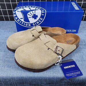 Birkenstock Boston clogs suede taupe soft sole (wide)